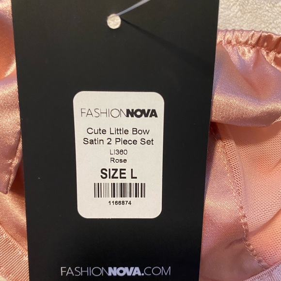 Fashion Nova Cute Little Bow Satin Two Piece Set - Picture 2 of 2